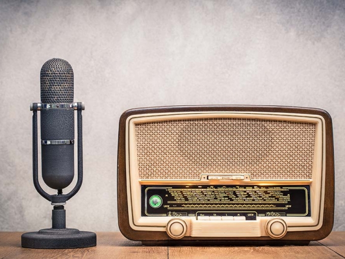 Vintage microphone and radio